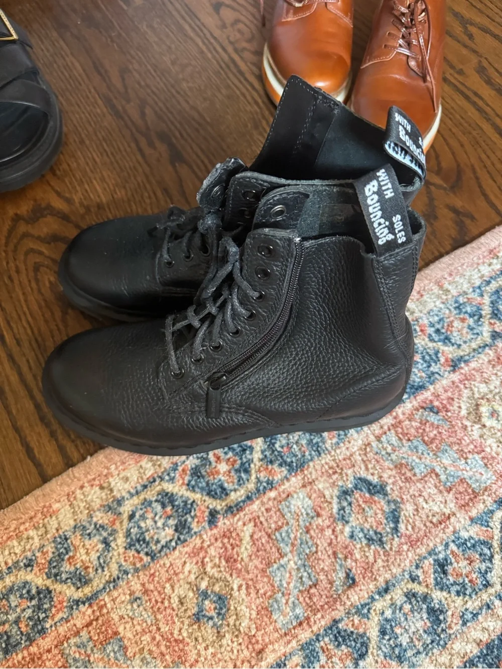 Dr. Martens Black Pebbled Leather Lace-Up Ankle Boots with Side Zip